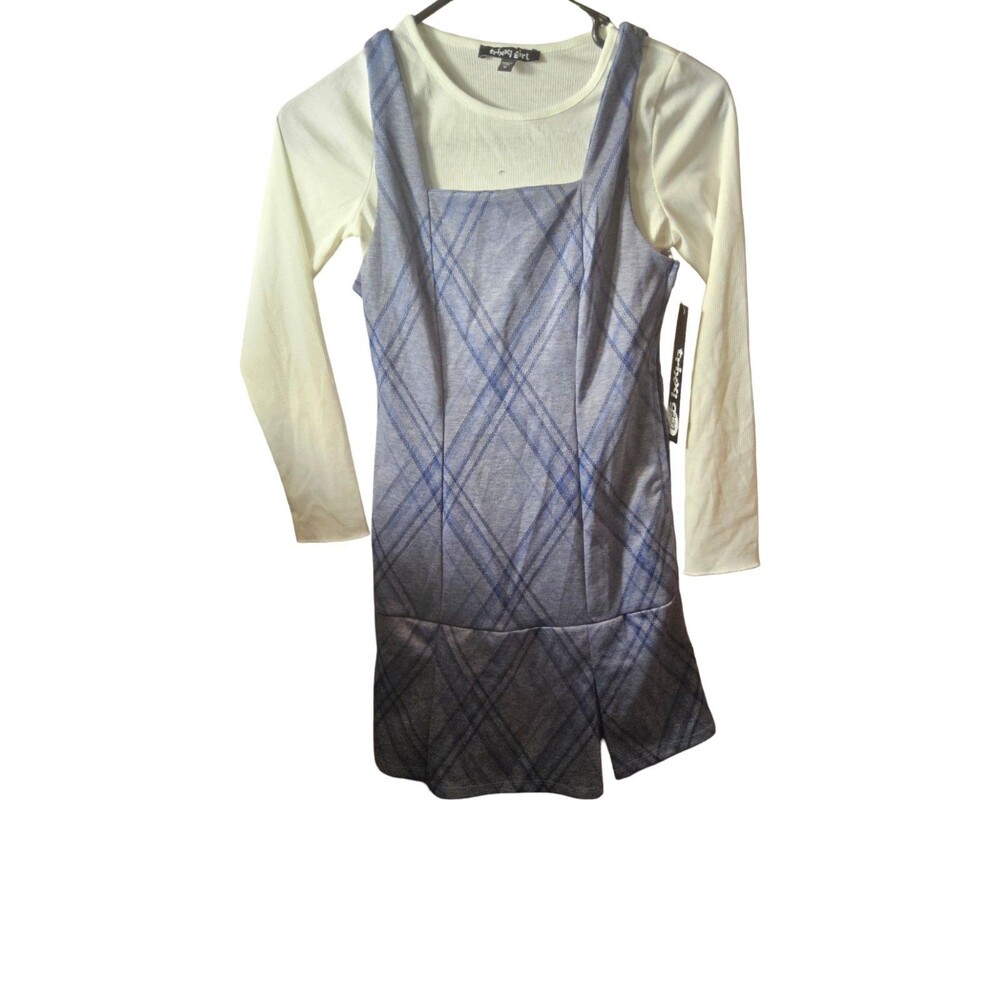 Size Medium Trixxi Girl blue plaid jumper style dress with long sleeves